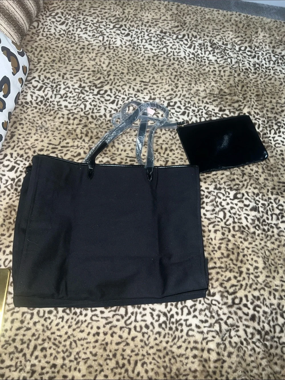 Victoria's Secret Sequined Stripe Carry-All Tote with matching zipper pouch NWT